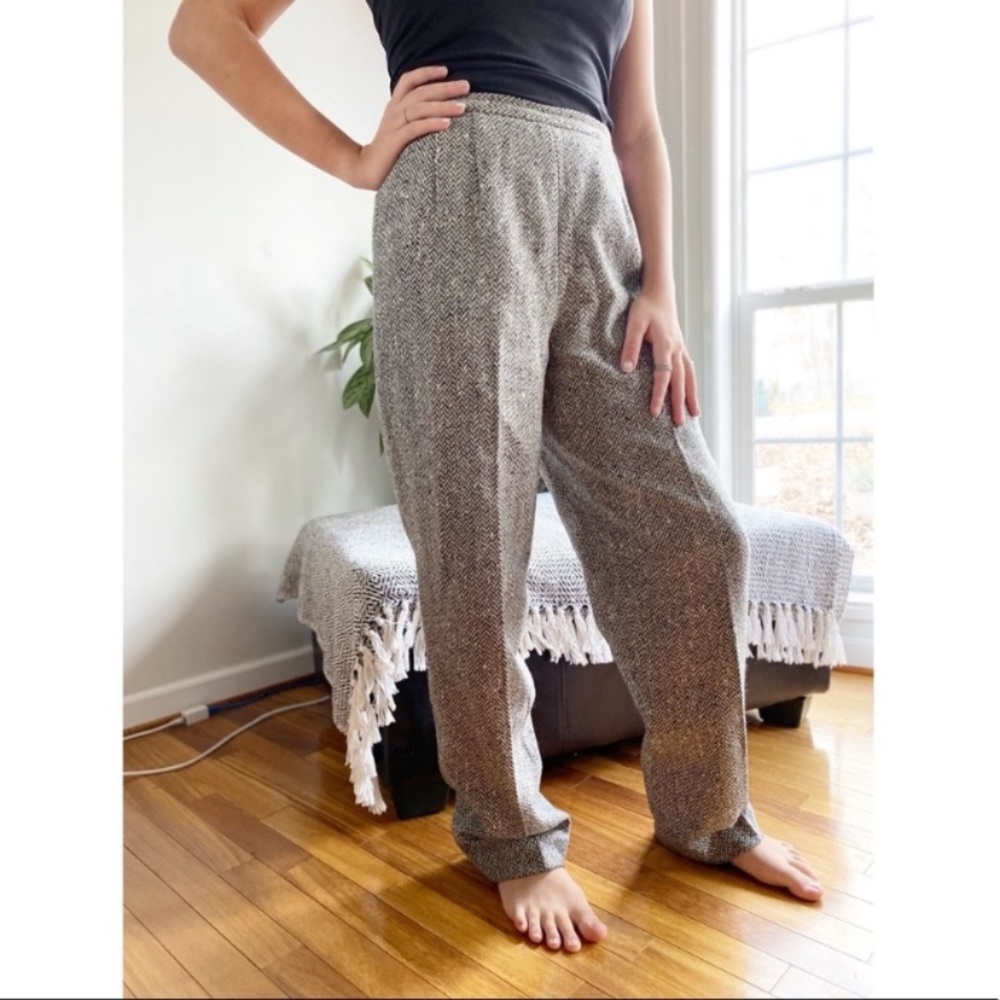 Vintage High Waist Wool Herringbone Trouser Pants